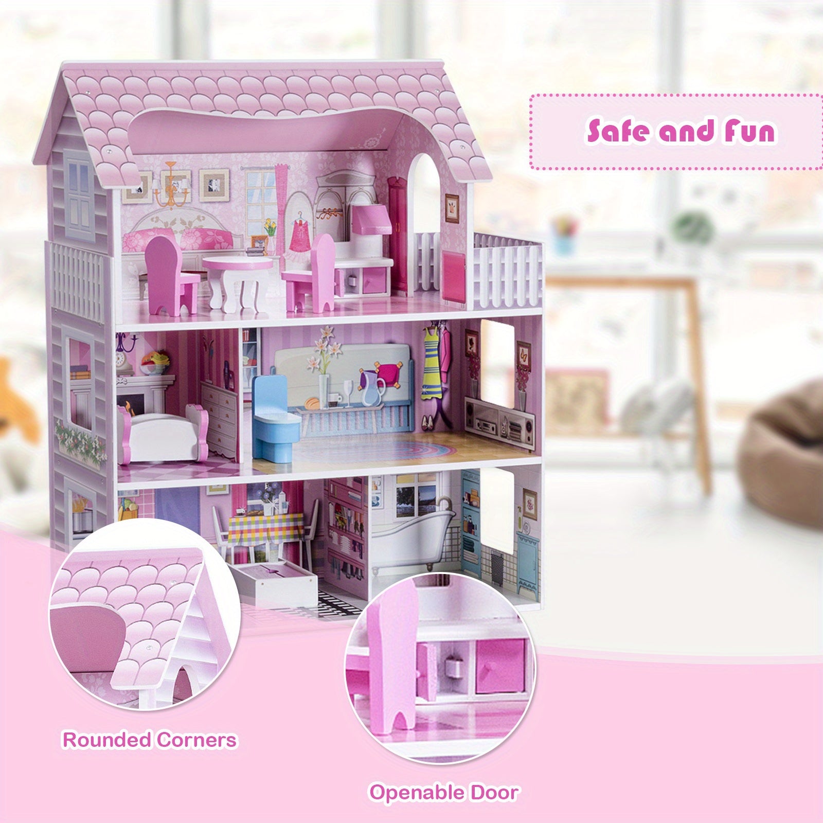 Buy kids' 3-floor dollhouse playset online Australia