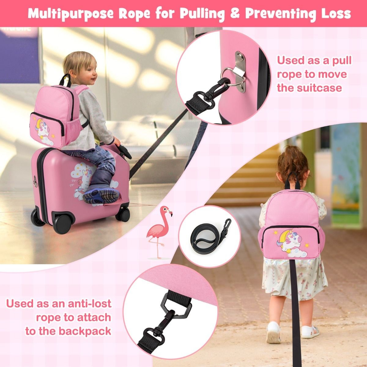 2pcs Kids Ride-on Luggage Set for Girls