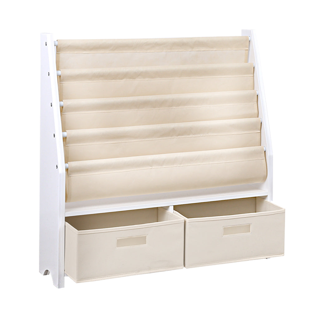 Affodable 4 Tiers Kids Bookshelf Plus Toy Storage - Milk