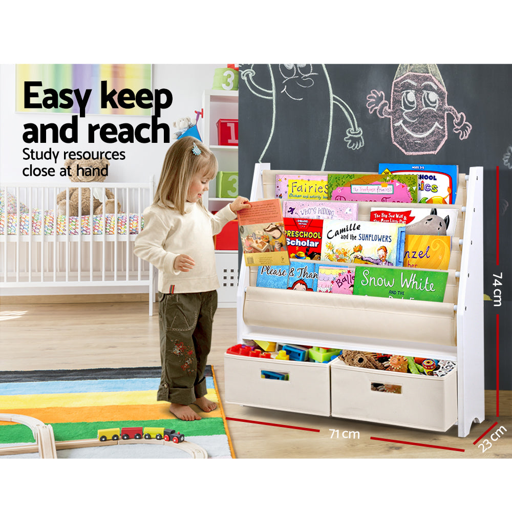 Nursery decor 4 Tiers Kids Bookshelf Plus Toy Storage - Milk