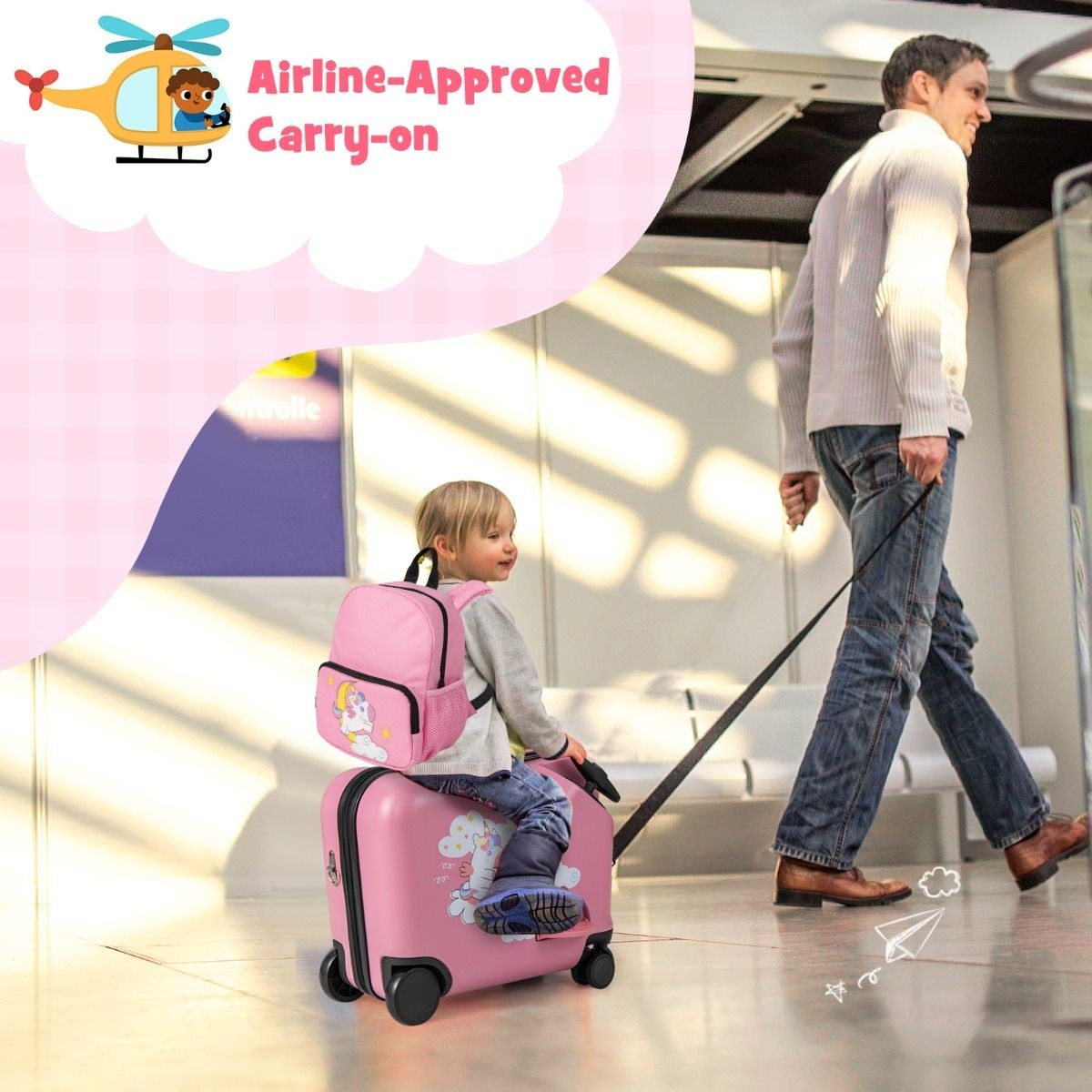 2pcs Kids Ride-on Luggage Set for Girls