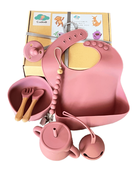 baby silicone feeding set pink